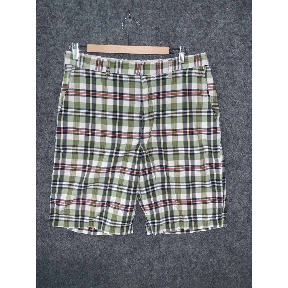 Abercrombie Shorts Mens 32 Green Plaid Flat Front Casual Cotton Summer Classic